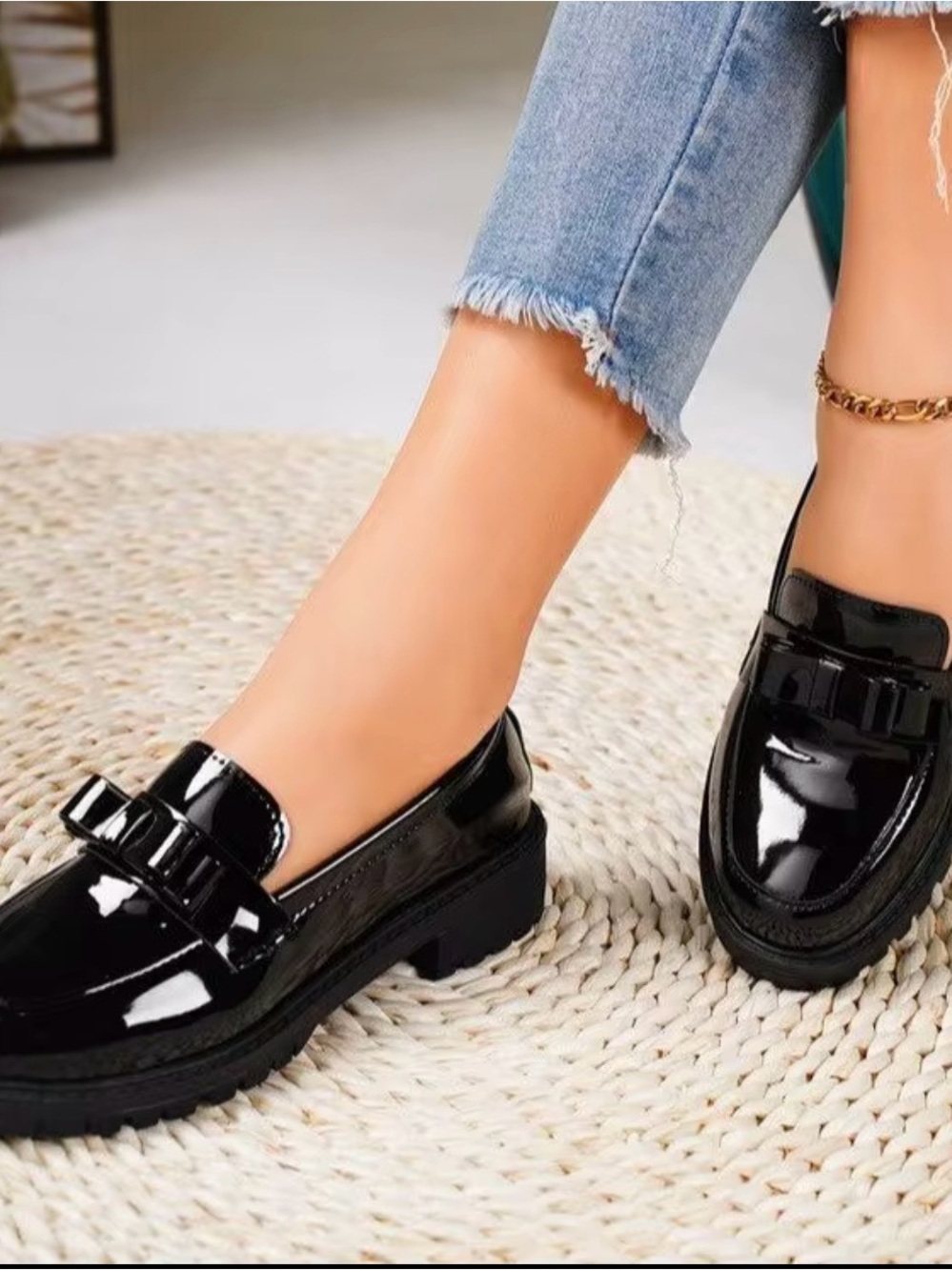 Patent Black Women’s Loafers - Stylish Slip-On Dress Shoes